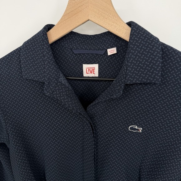 Lacoste Live Sz S Geometric Belted Piqué Long Sleeve Shirt Dress Sporty Preppy - Picture 3 of 6